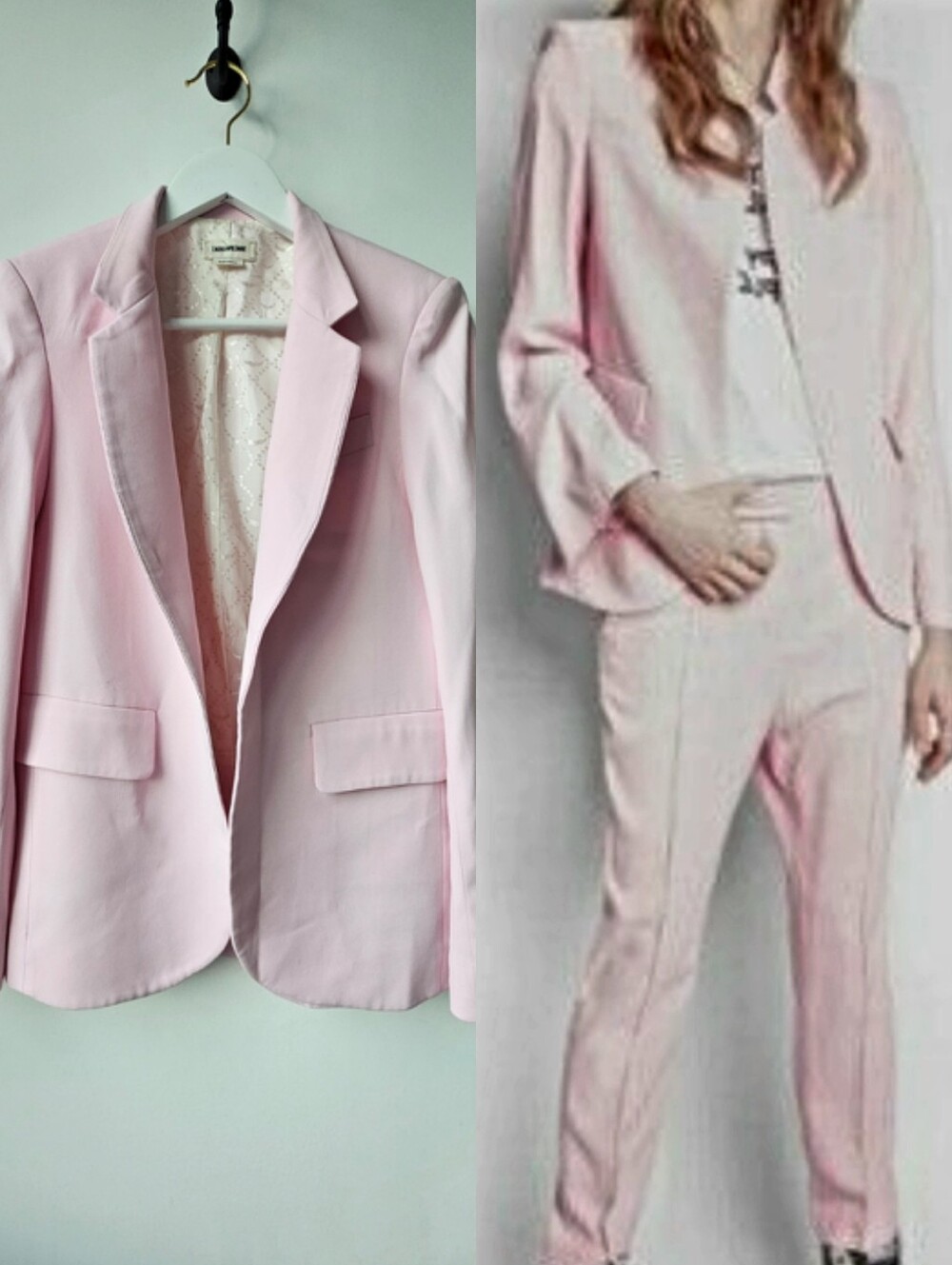 Zadig & Voltaire Light Pink Tailored Classic Lapel Front Flap Pockets Blazer
